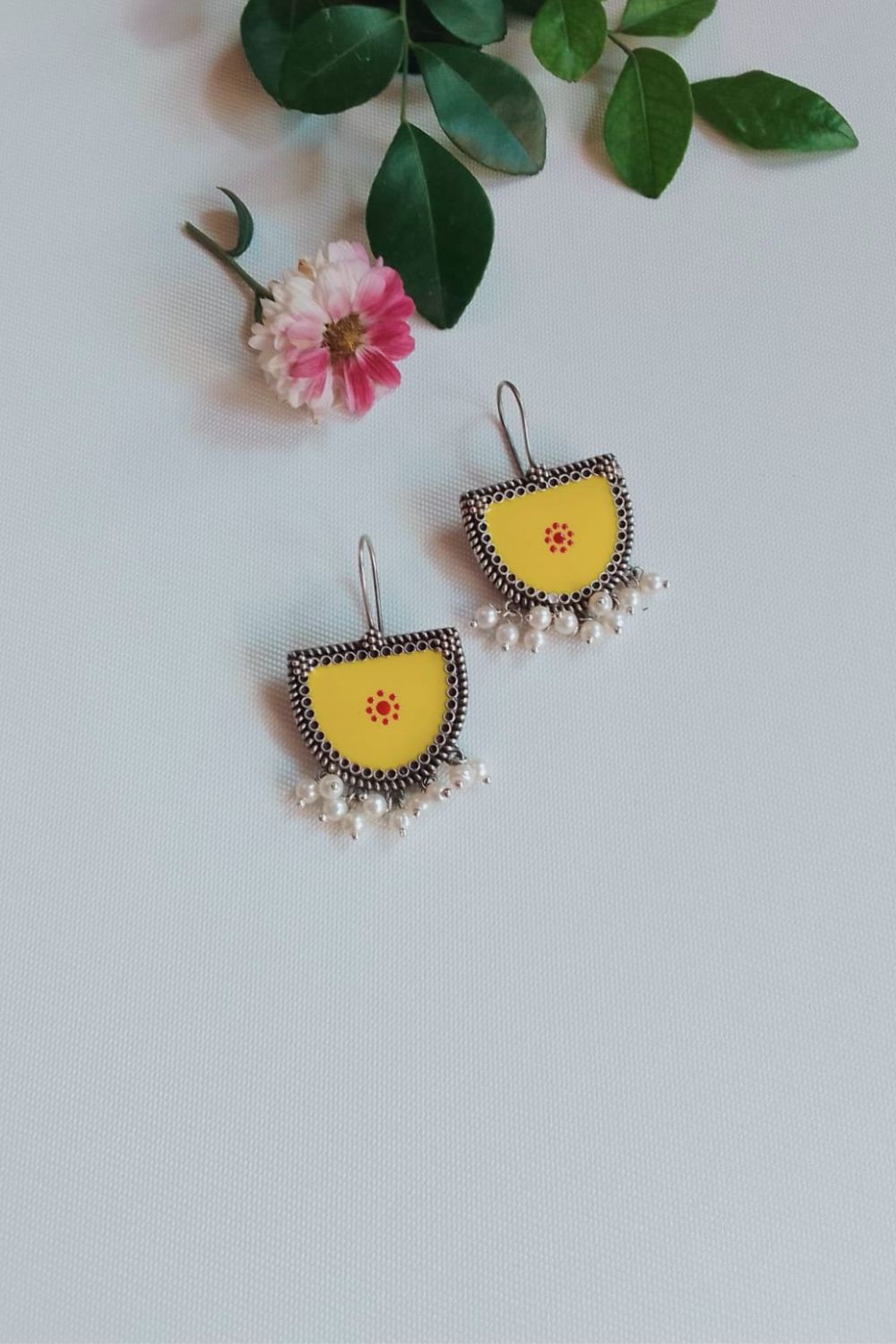 Aatmika (Yellow & Red) - Premium Quality Oxidised Danglers (Hand Painted)