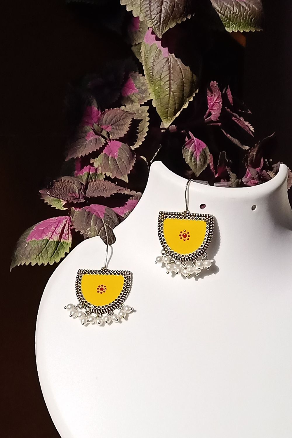 Aatmika (Yellow & Red) - Premium Quality Oxidised Danglers (Hand Painted)