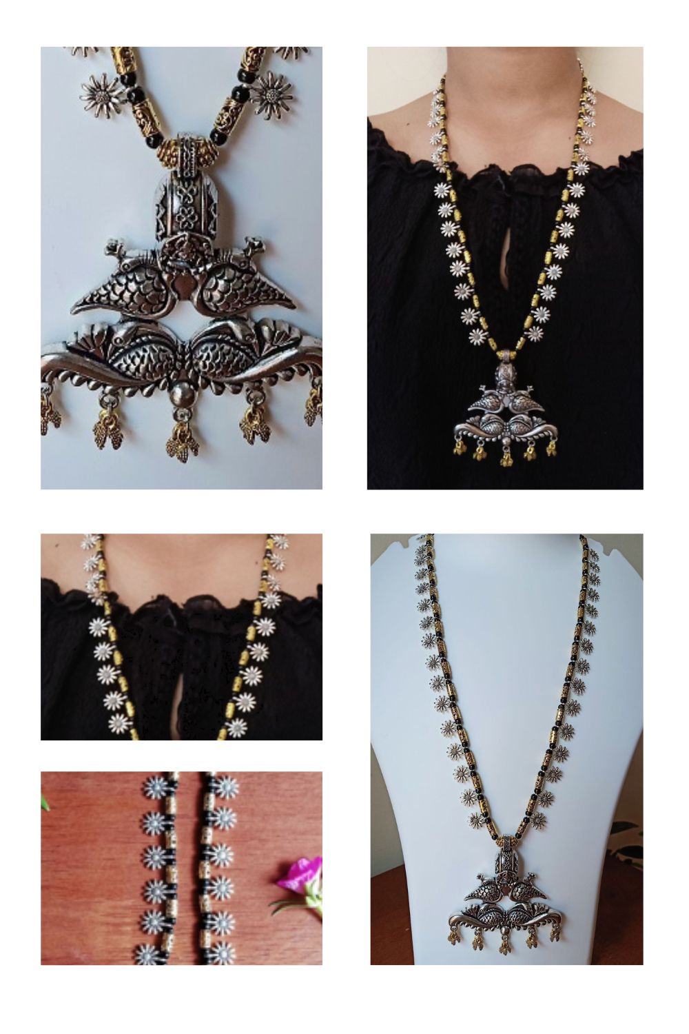 Chitra - Long Oxidised Dual-Tone Necklace with Pendant