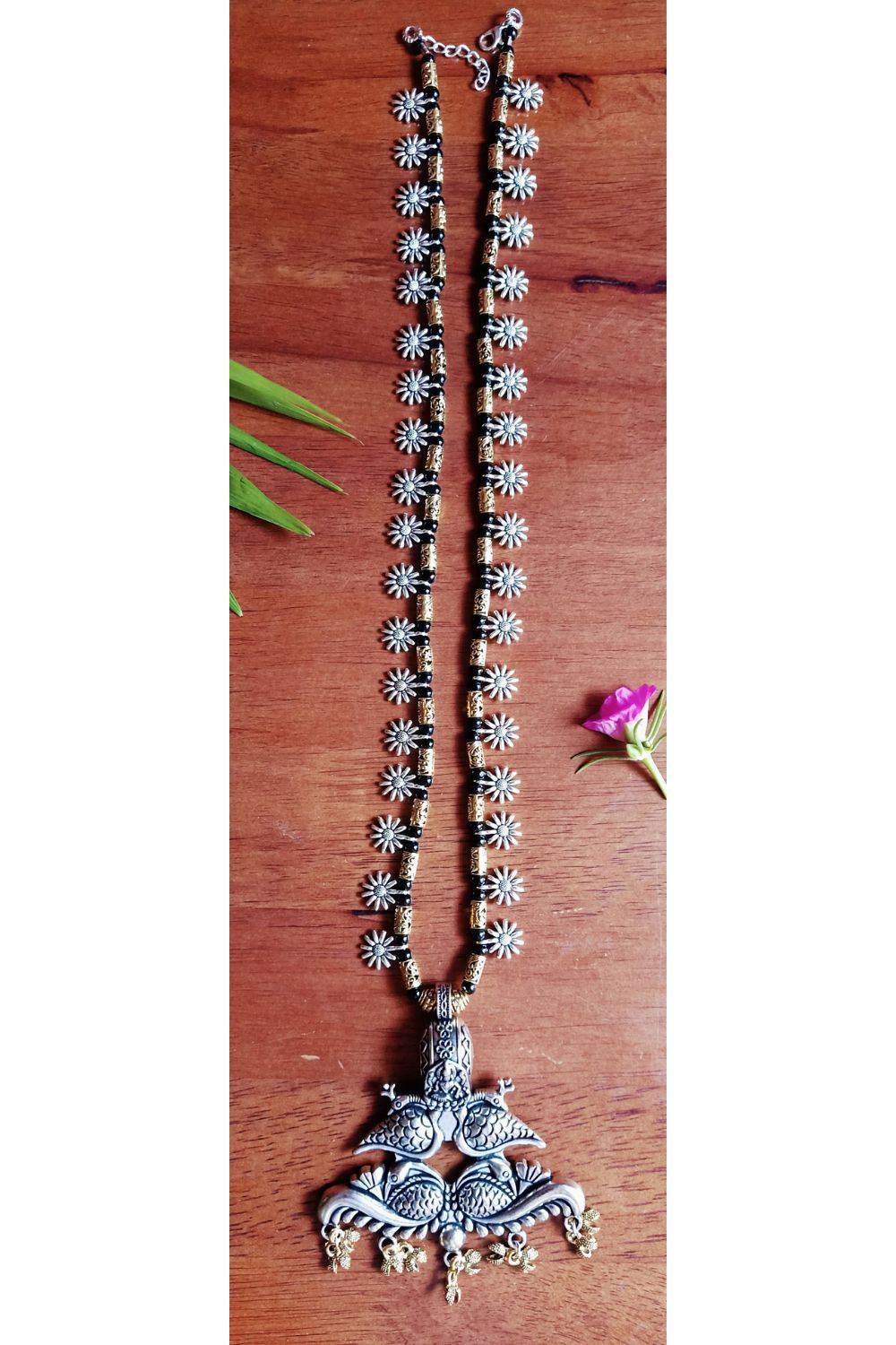 Chitra - Long Oxidised Dual-Tone Necklace with Pendant