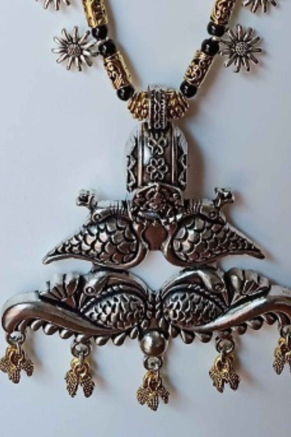 Chitra - Long Oxidised Dual-Tone Necklace with Pendant