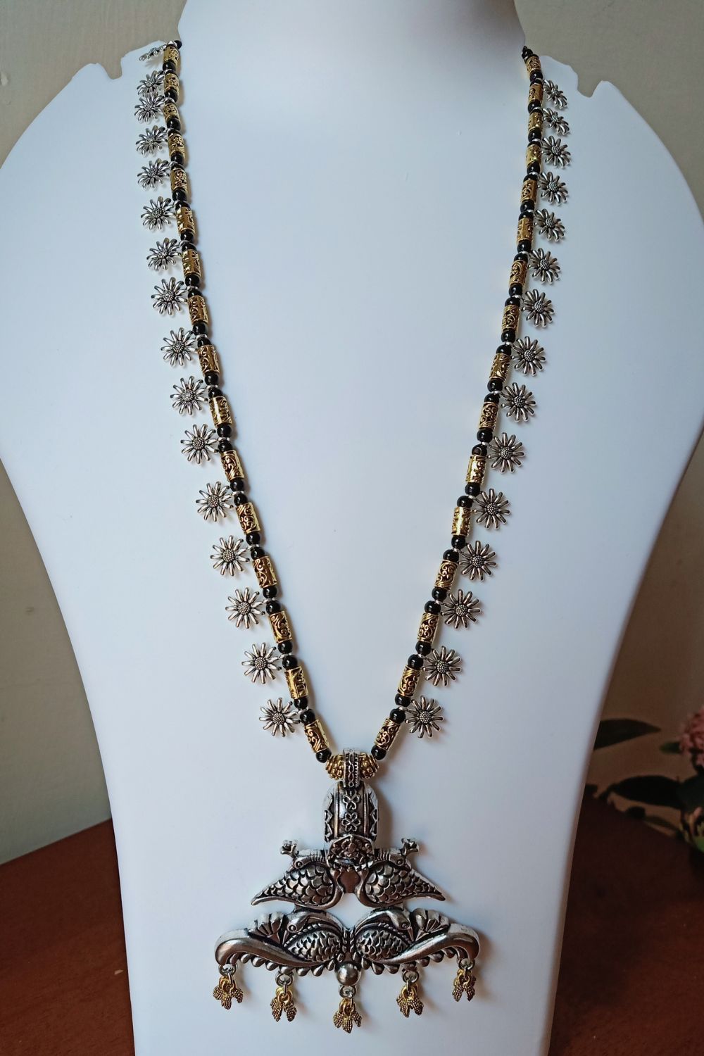 Chitra - Long Oxidised Dual-Tone Necklace with Pendant