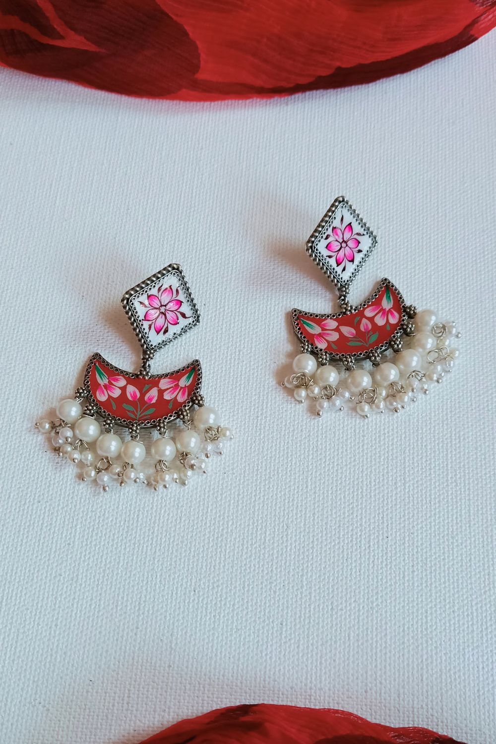 Faaria (Red & Peach) - Premium Quality Oxidised Chandbali