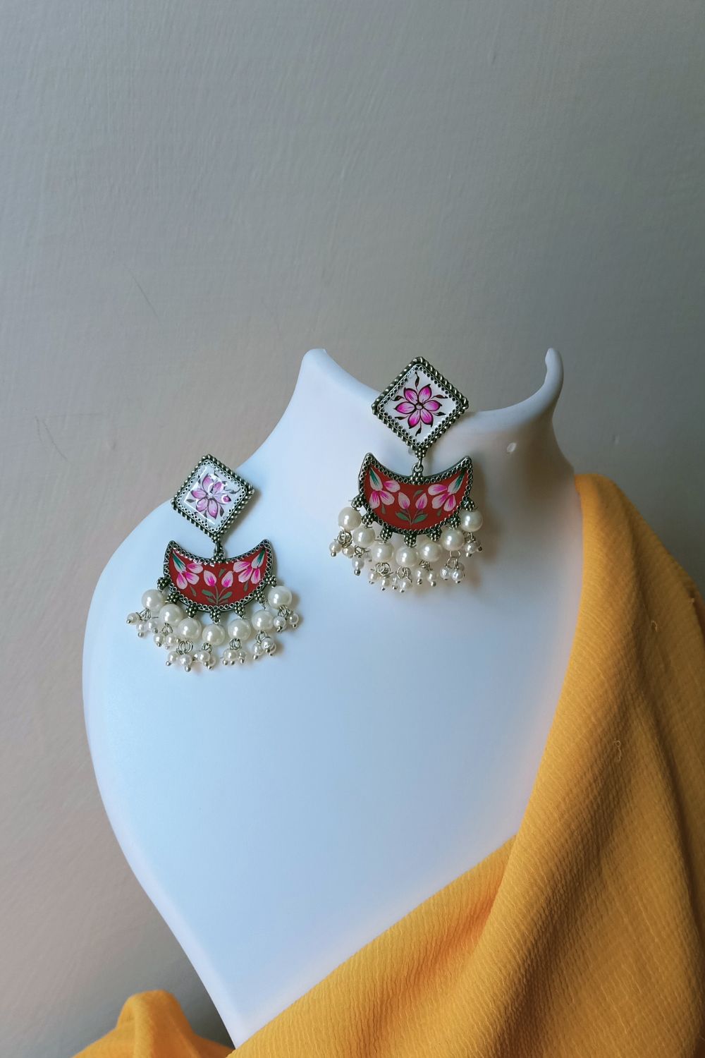 Faaria (Red & Peach) - Premium Quality Oxidised Chandbali