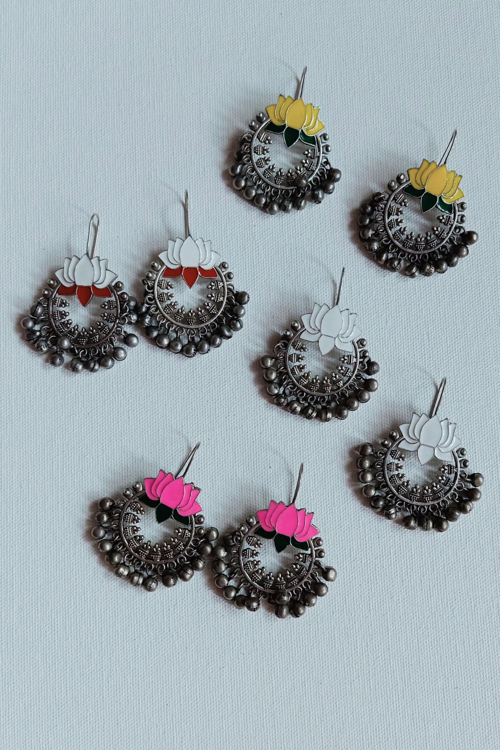 Himaani (Yellow & Green) - Premium Quality Oxidised Chandbali (Hand Painted)