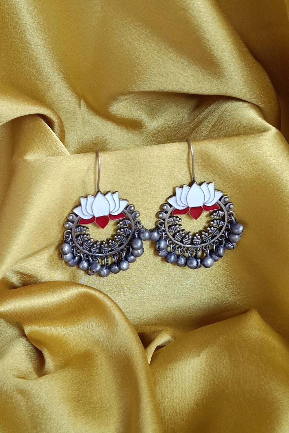 Himaani (White & Red) - Premium Quality Oxidised Chandbali (Hand Painted)