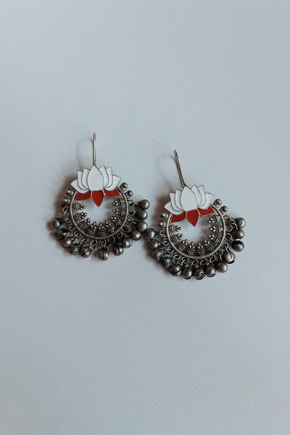 Himaani (White & Red) - Premium Quality Oxidised Chandbali (Hand Painted)