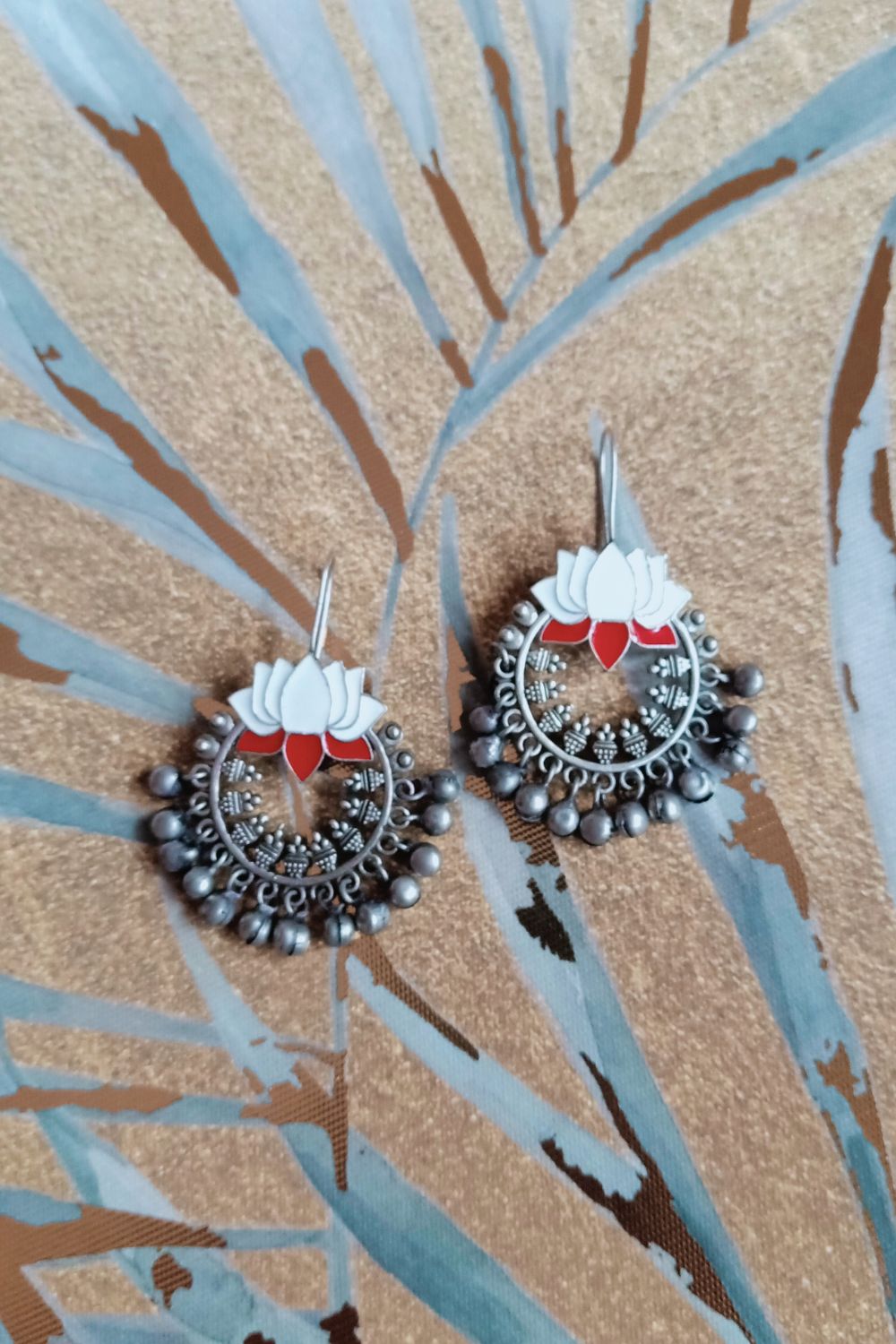 Himaani (White & Red) - Premium Quality Oxidised Chandbali (Hand Painted)