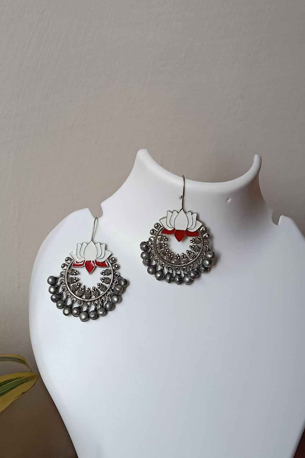 Himaani (White & Red) - Premium Quality Oxidised Chandbali (Hand Painted)