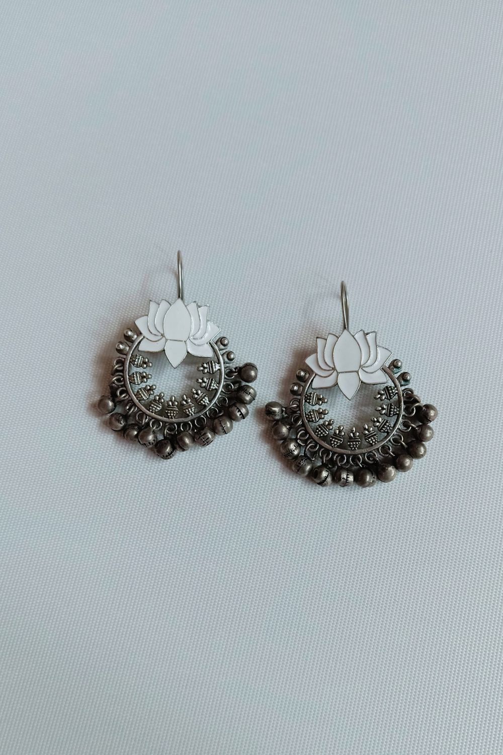 Himaani (White) - Premium Quality Oxidised Chandbali (Hand Painted)