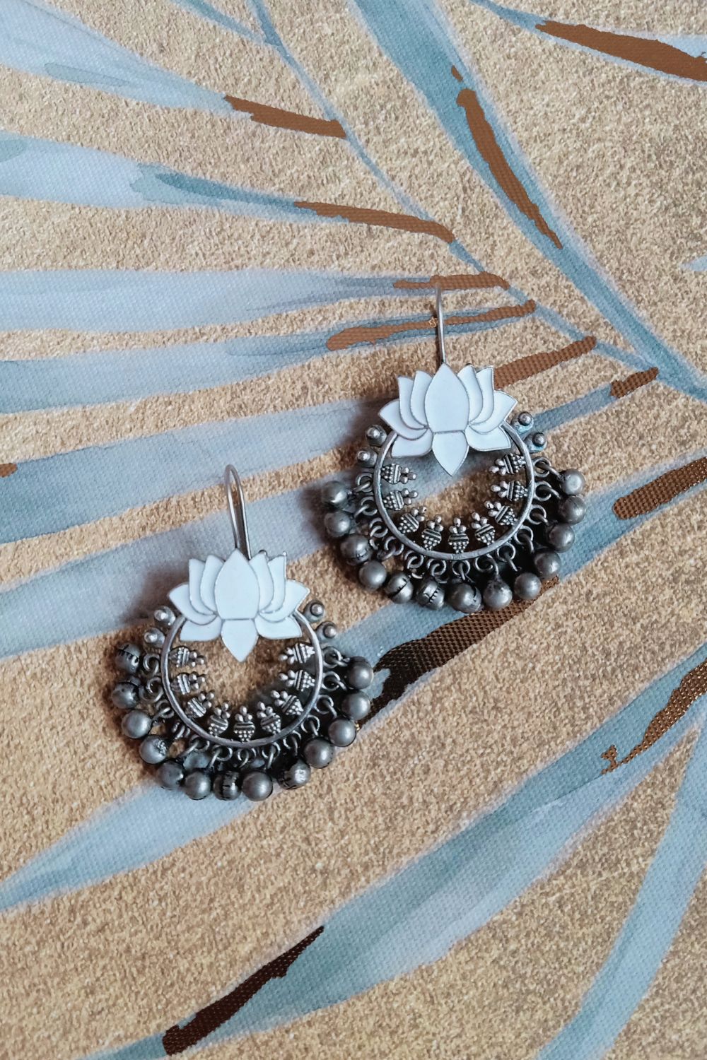 Himaani (White) - Premium Quality Oxidised Chandbali (Hand Painted)
