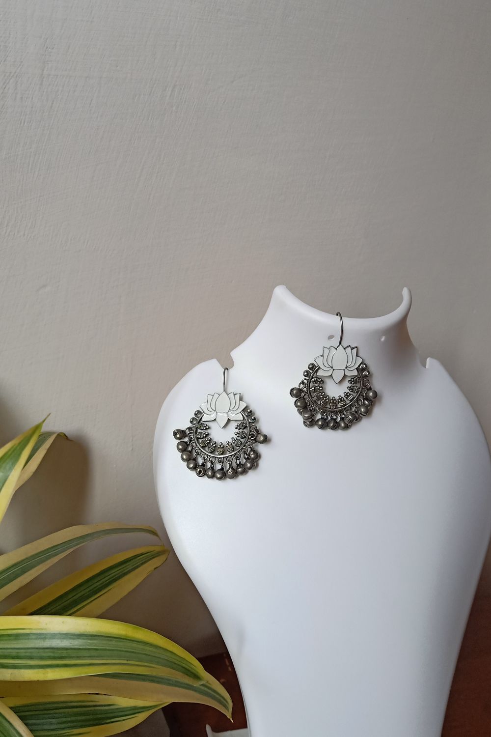 Himaani (White) - Premium Quality Oxidised Chandbali (Hand Painted)
