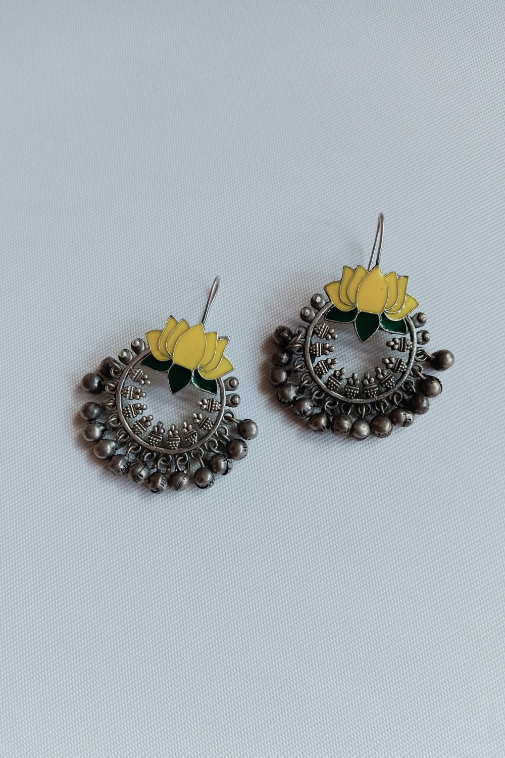 Himaani (Yellow & Green) - Premium Quality Oxidised Chandbali (Hand Painted)