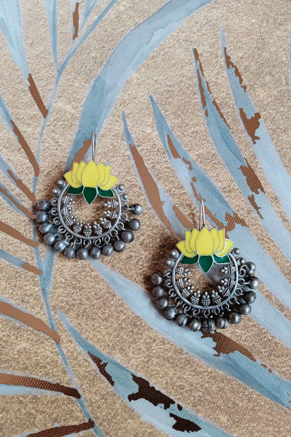Himaani (Yellow & Green) - Premium Quality Oxidised Chandbali (Hand Painted)