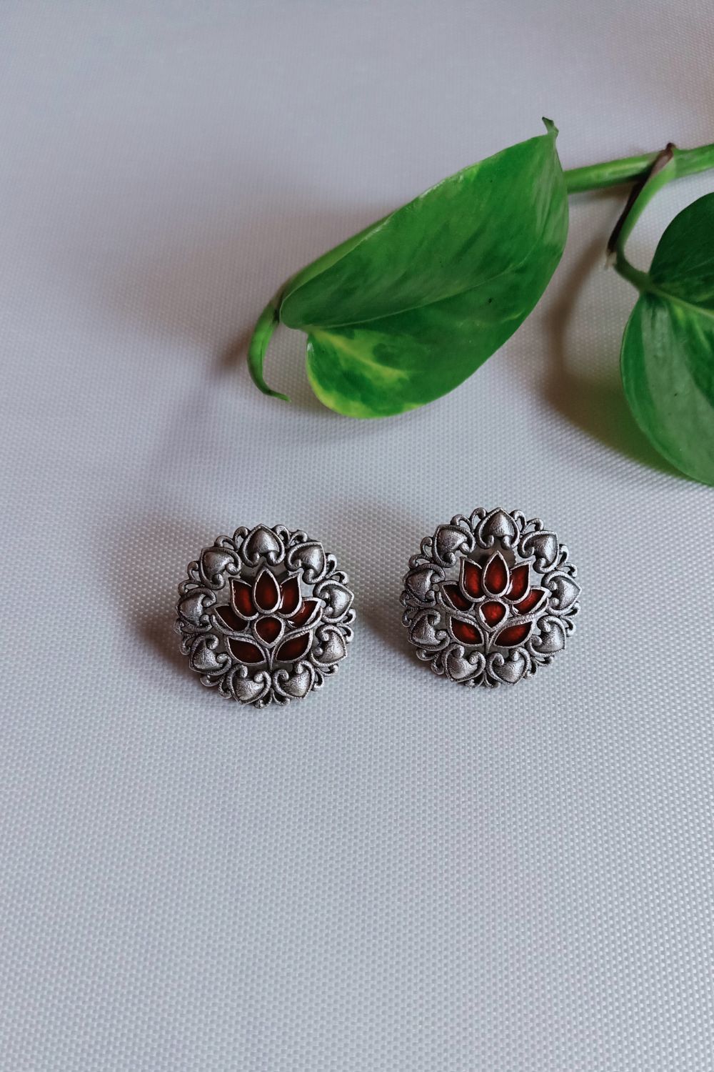 Iraa (Red) - Premium Quality Oxidised Stud (Hand Painted)
