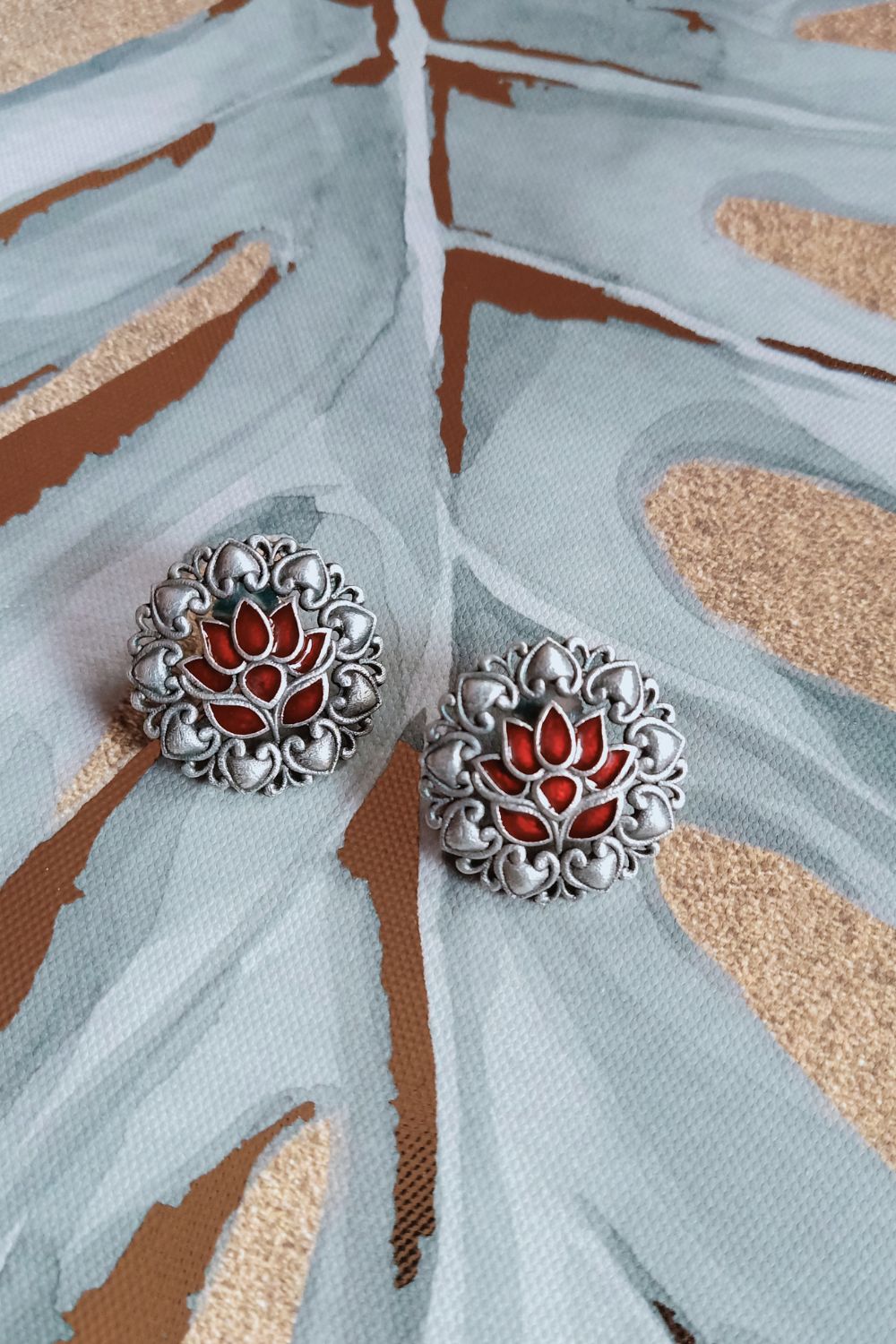 Iraa (Red) - Premium Quality Oxidised Stud (Hand Painted)