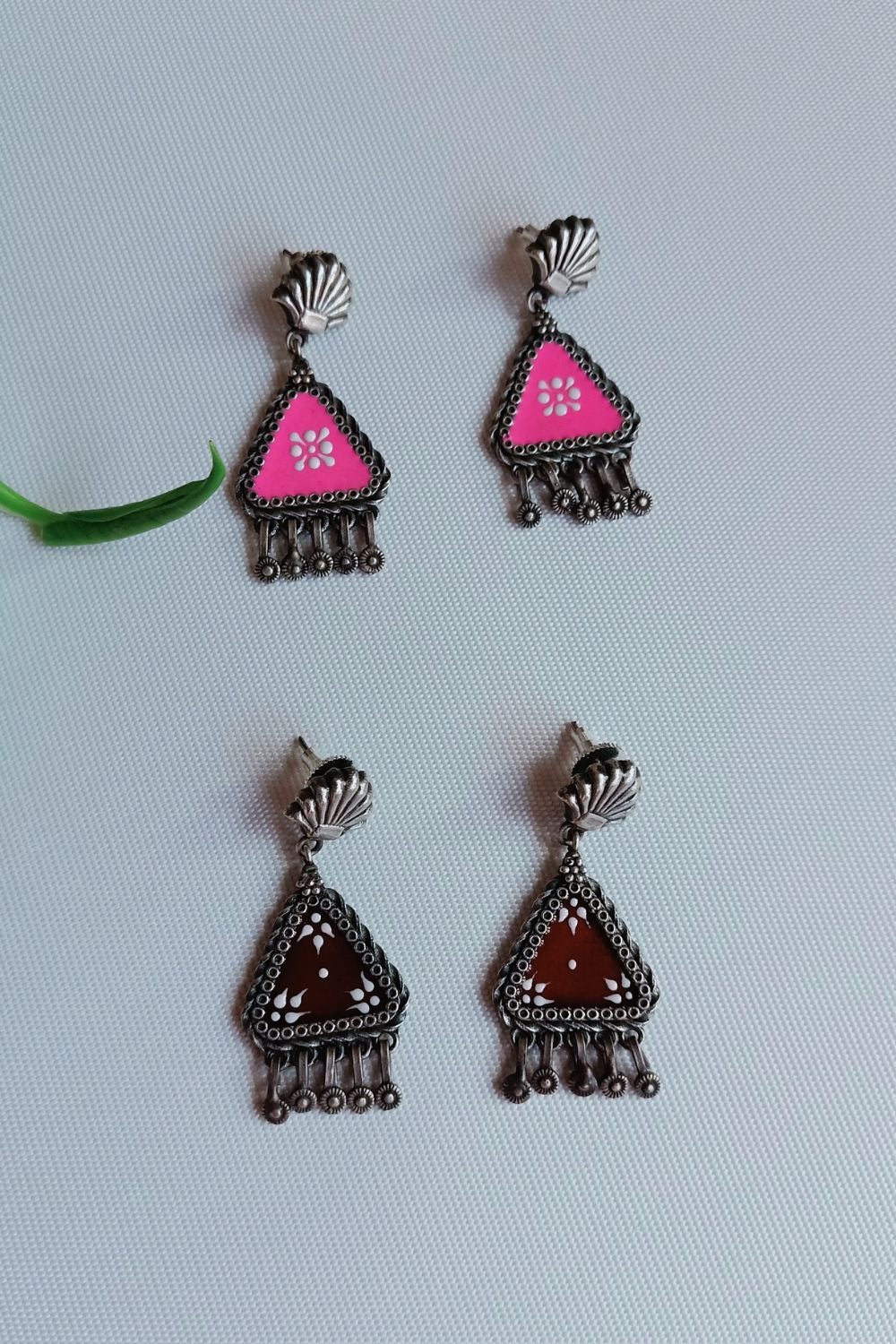 Lipikaa (Pink & White) - Premium Quality Oxidised Danglers (Hand Painted)