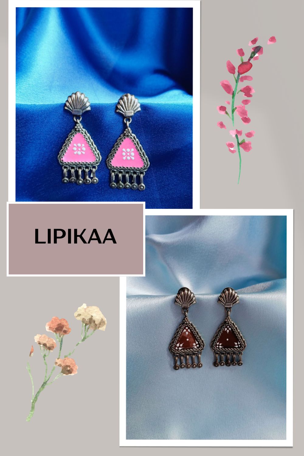 Lipikaa (Pink & White) - Premium Quality Oxidised Danglers (Hand Painted)