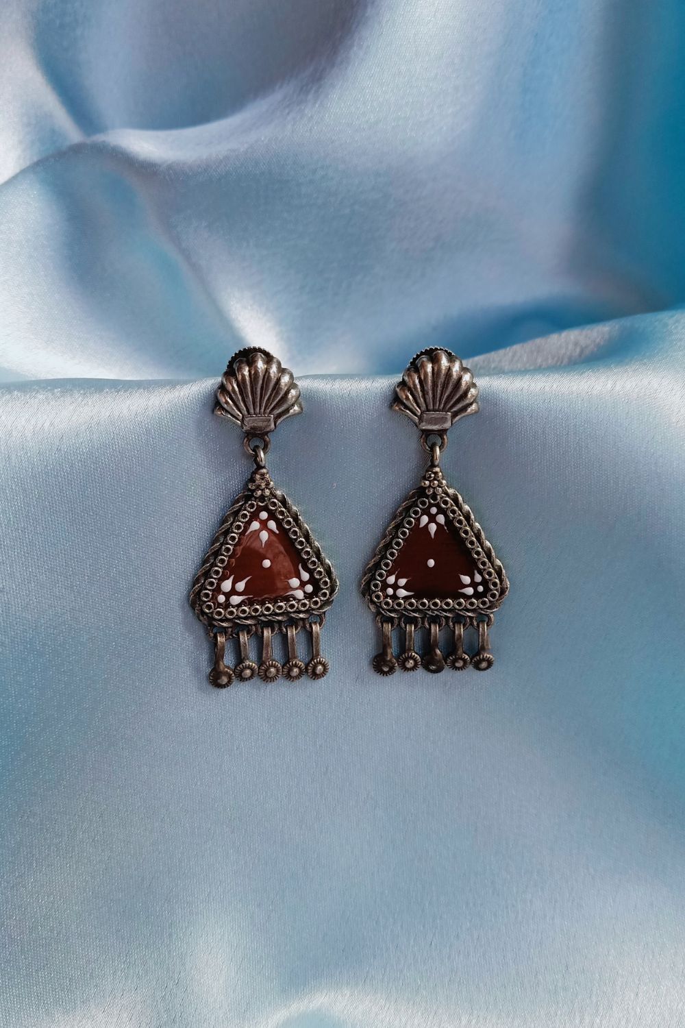Lipikaa (Maroon & White) - Premium Quality Oxidised Danglers (Hand Painted)