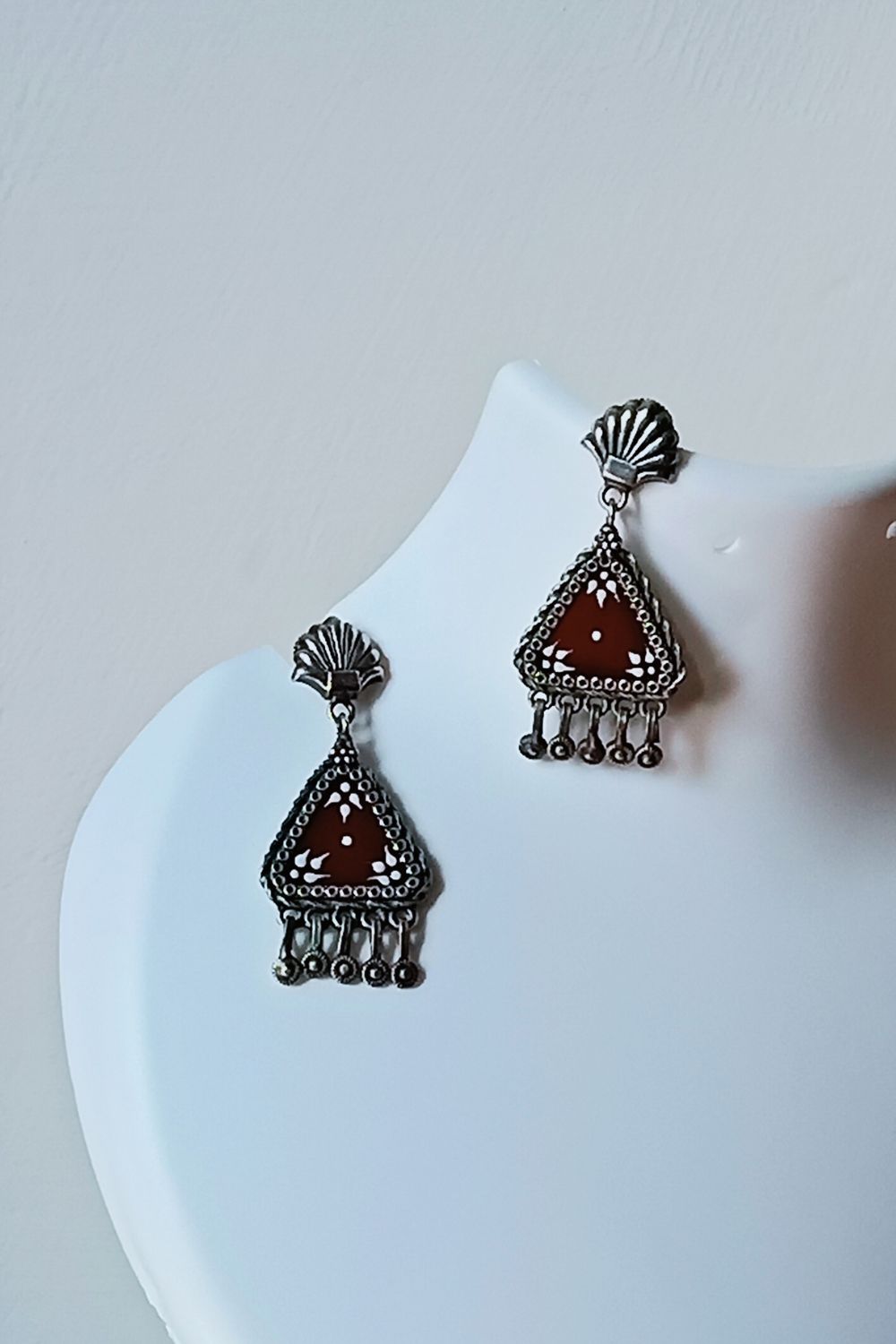 Lipikaa (Maroon & White) - Premium Quality Oxidised Danglers (Hand Painted)