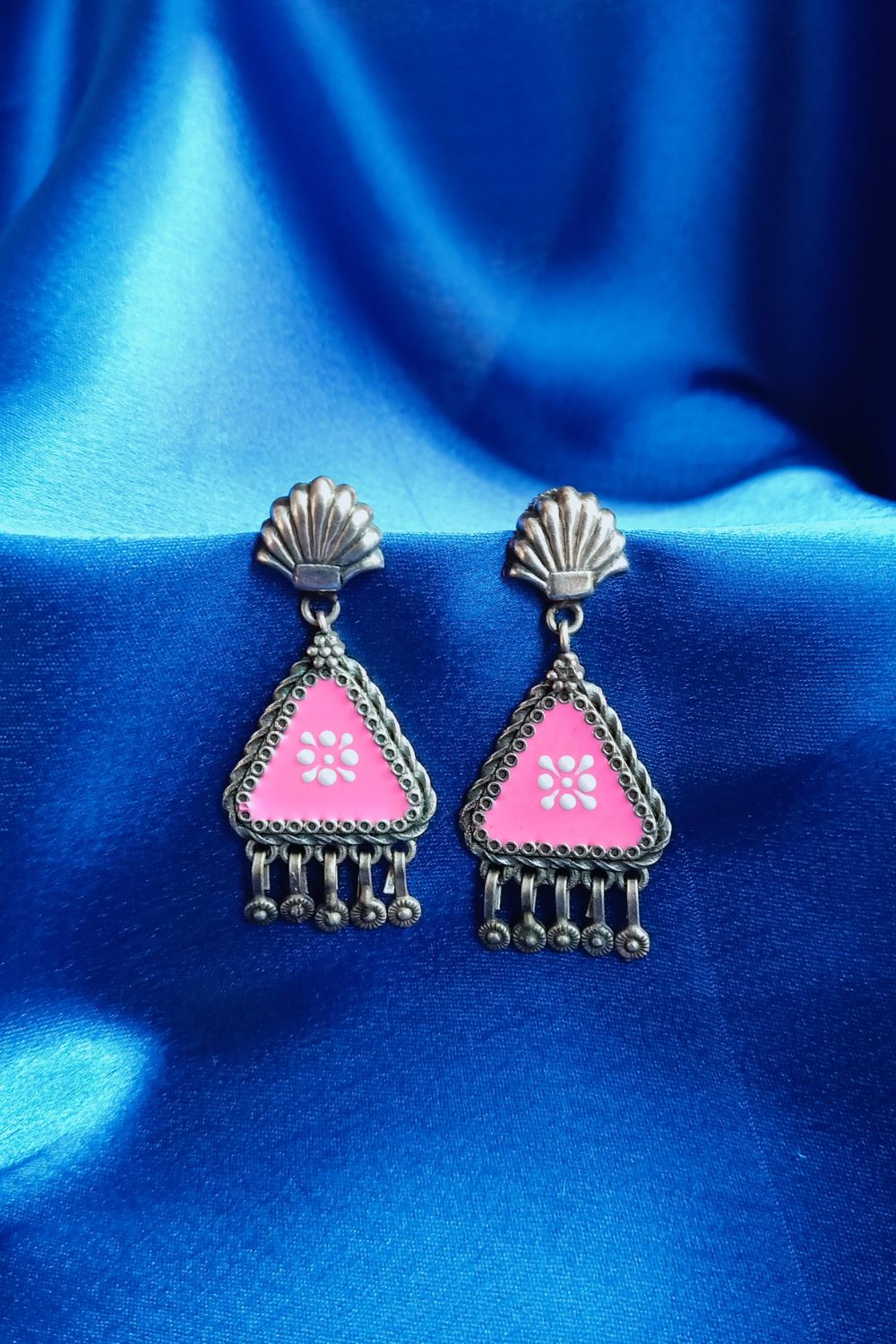 Lipikaa (Pink & White) - Premium Quality Oxidised Danglers (Hand Painted)