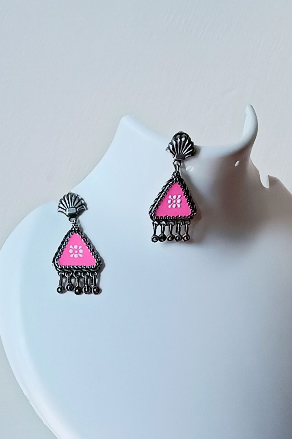 Lipikaa (Pink & White) - Premium Quality Oxidised Danglers (Hand Painted)