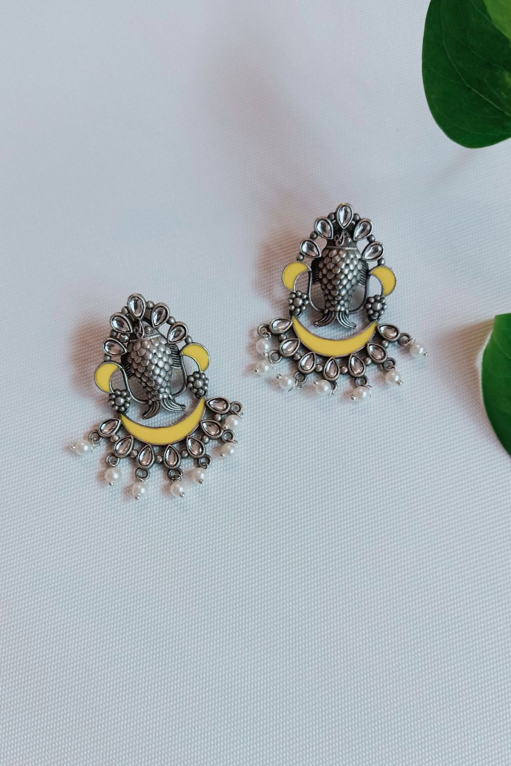 Meenakshi (Yellow) - Premium Quality Oxidised Chandbali (Hand Painted)