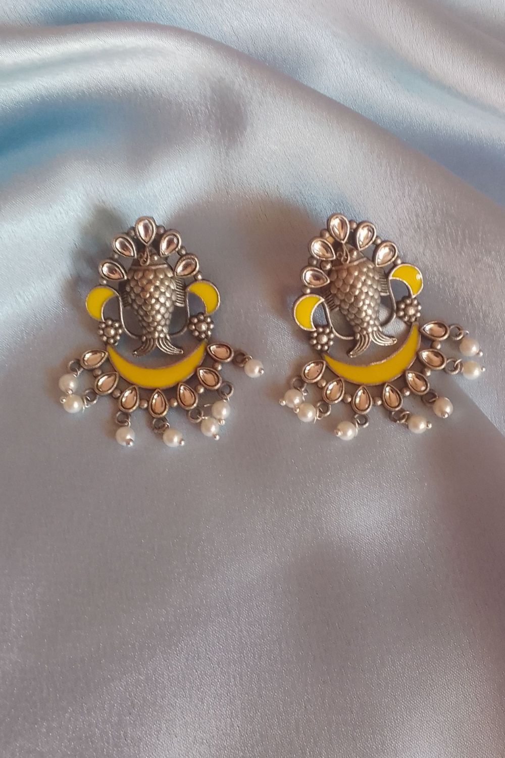 Meenakshi (Yellow) - Premium Quality Oxidised Chandbali (Hand Painted)