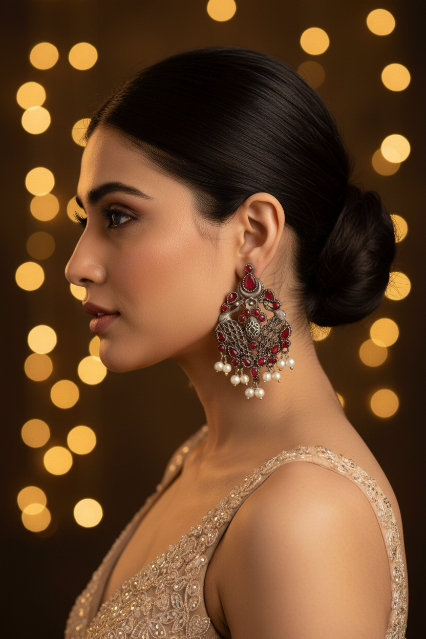 Moulika (Red) - Premium Quality Oxidised Stud