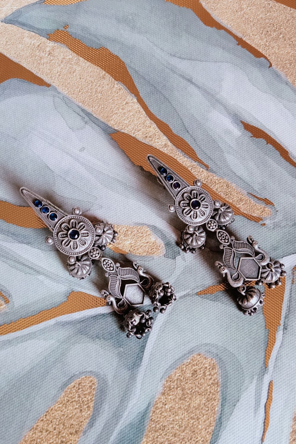 Niharika (Blue) - Premium Quality Oxidised Jhumki
