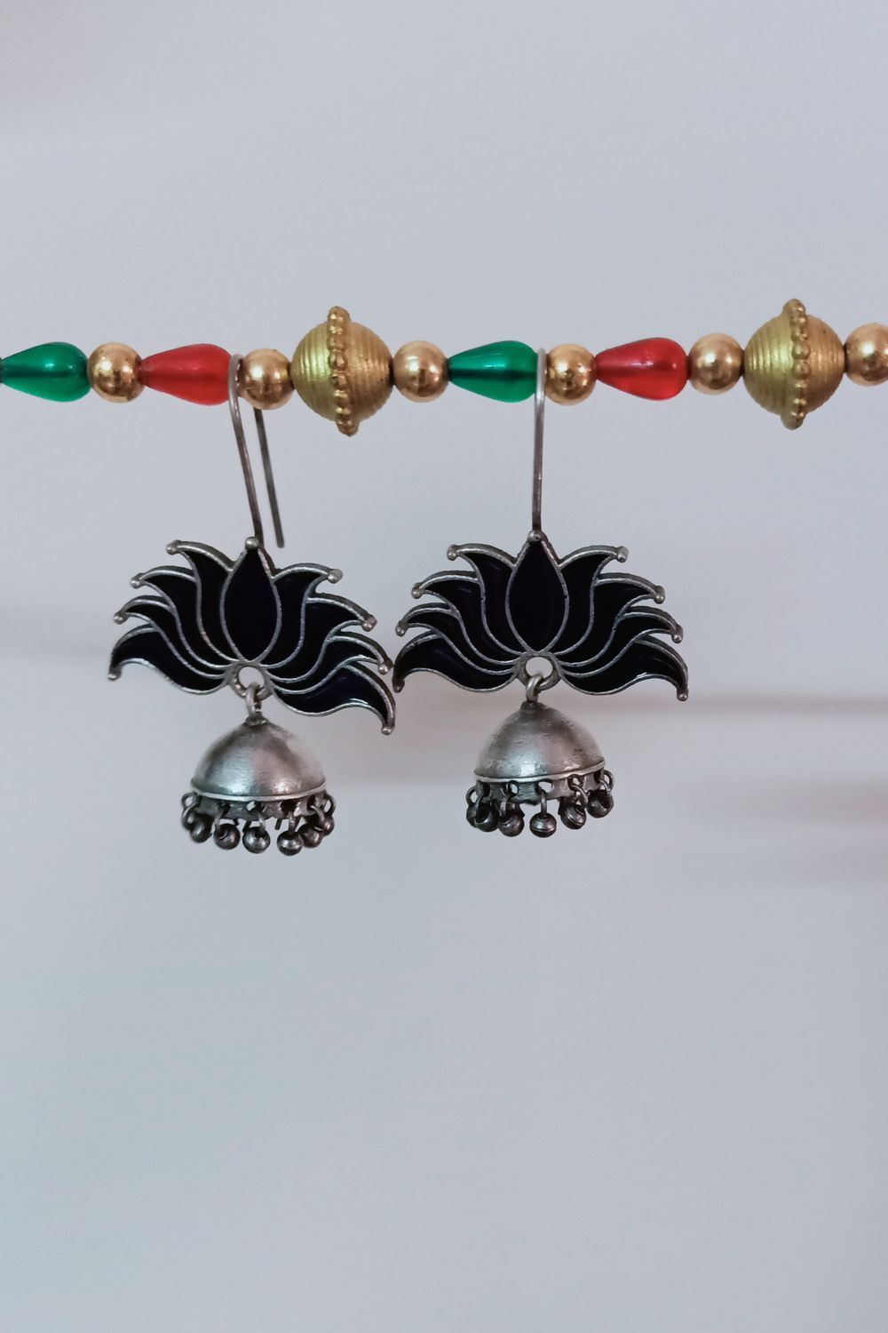Padmaa (Navy Blue) - Premium Quality Oxidised Jhumki (Hand Painted)