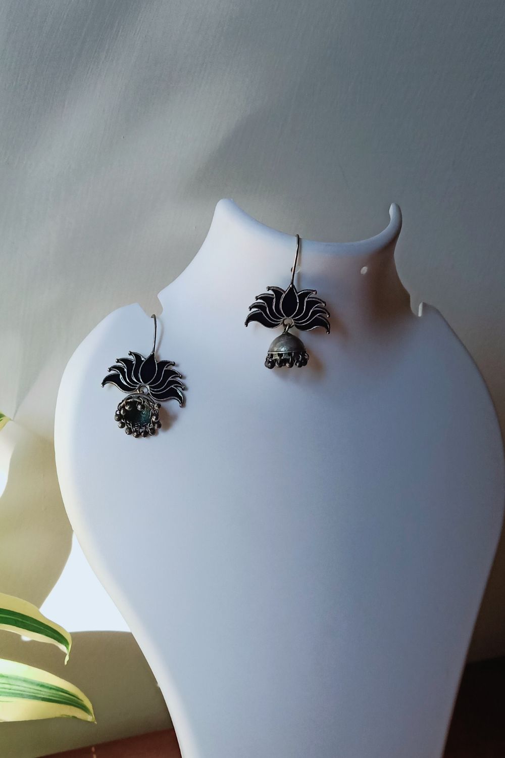 Padmaa (Navy Blue) - Premium Quality Oxidised Jhumki (Hand Painted)