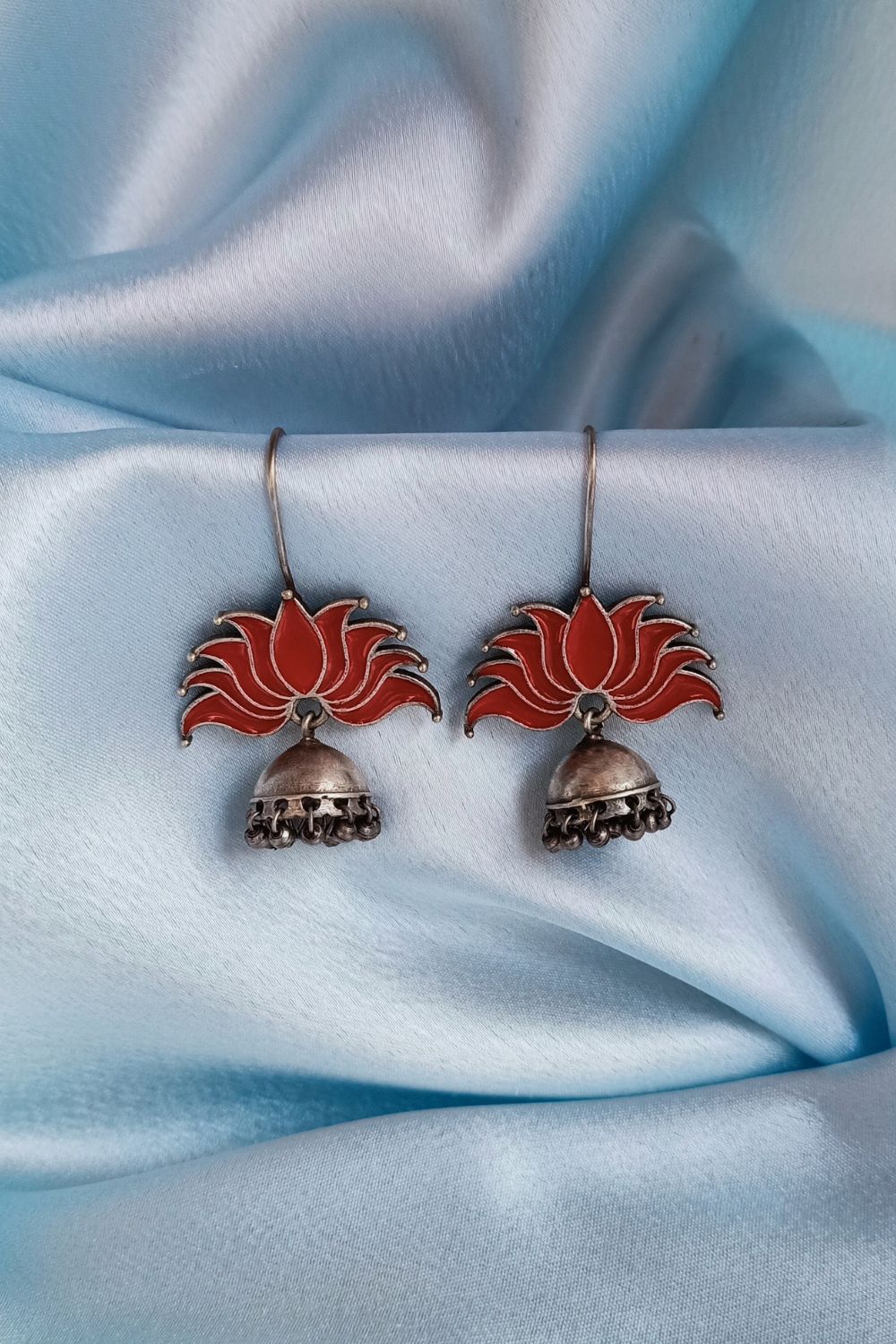 Padmaa (Red) - Premium Quality Oxidised Jhumki (Hand Painted)