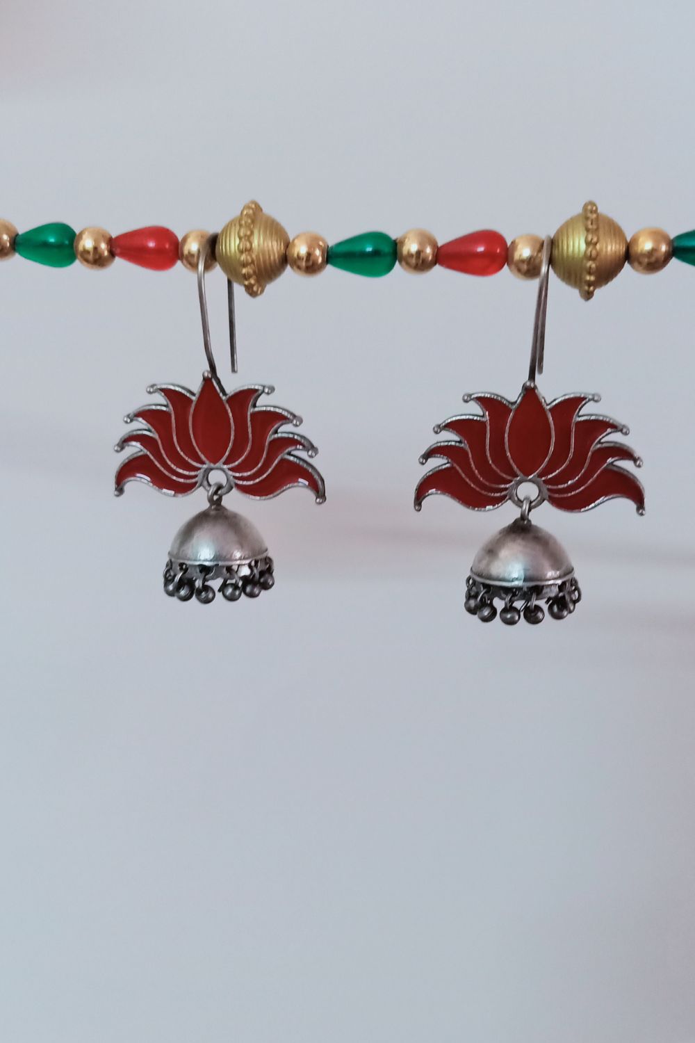 Padmaa (Red) - Premium Quality Oxidised Jhumki (Hand Painted)