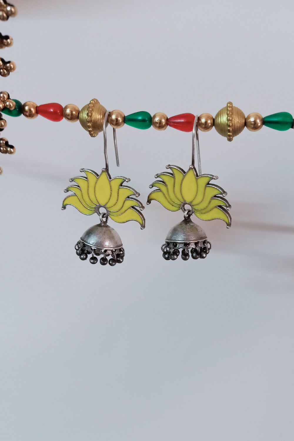 Padmaa (Yellow) - Premium Quality Oxidised Jhumki (Hand Painted)