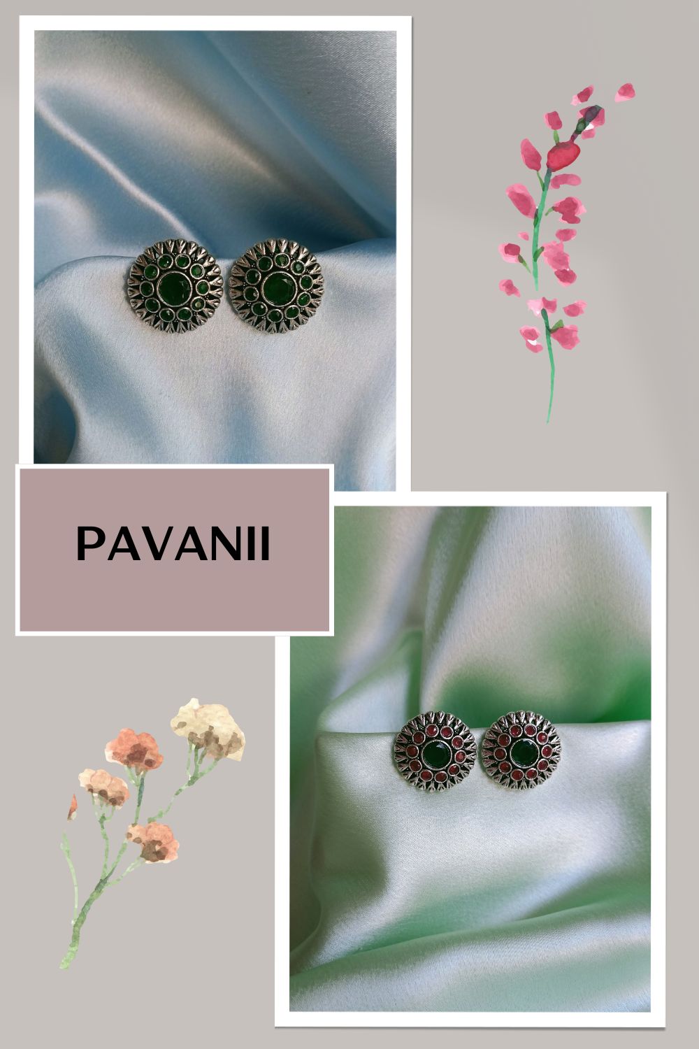 Pavanii (Red & Green) - Premium Quality Oxidised Stud