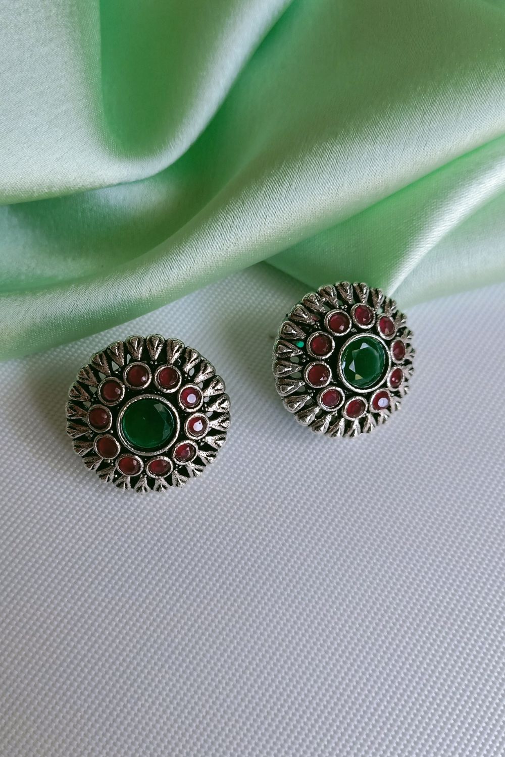 Pavanii (Red & Green) - Premium Quality Oxidised Stud