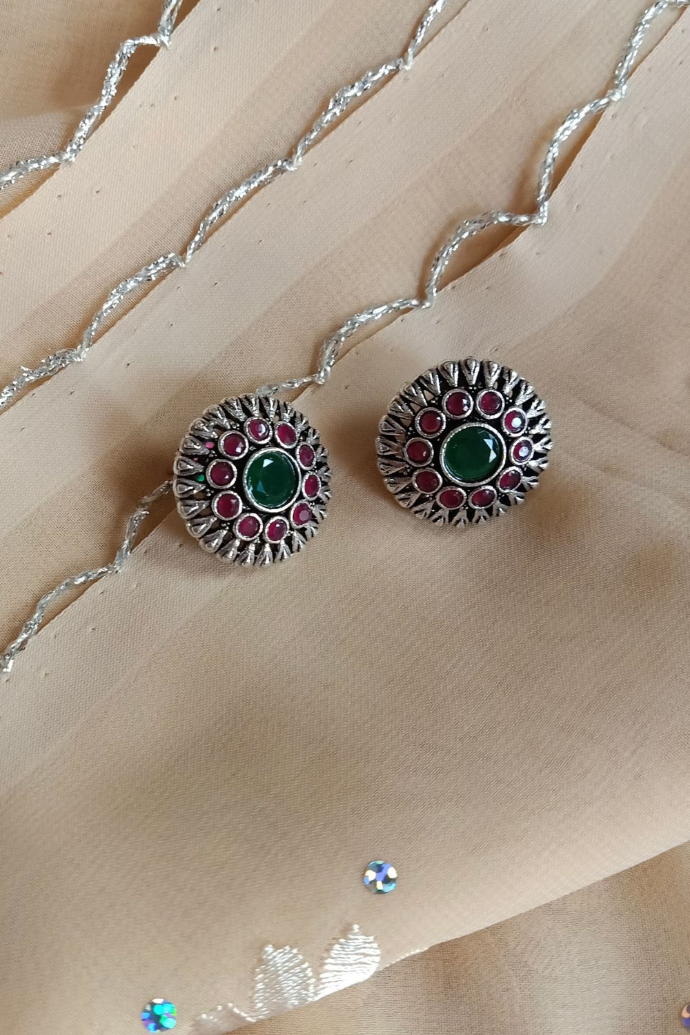 Pavanii (Red & Green) - Premium Quality Oxidised Stud