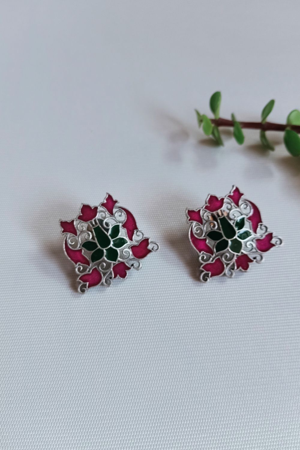 Tulika (Magenta & Green) - Premium Quality Oxidised Studs