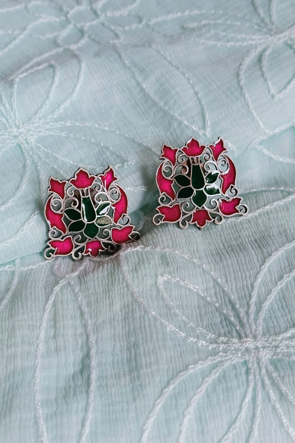 Tulika (Magenta & Green) - Premium Quality Oxidised Studs