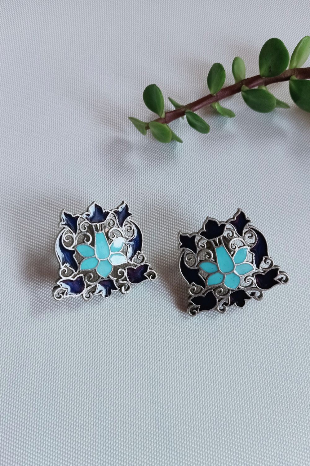 Tulika (Navy Blue & Firozi) - Premium Quality Oxidised Studs