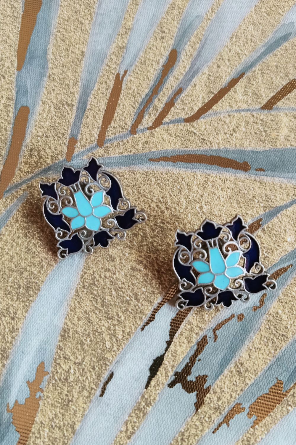 Tulika (Navy Blue & Firozi) - Premium Quality Oxidised Studs
