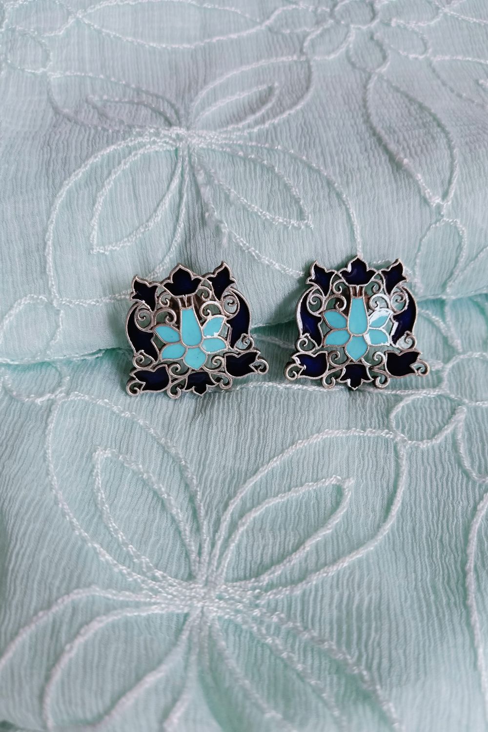 Tulika (Navy Blue & Firozi) - Premium Quality Oxidised Studs