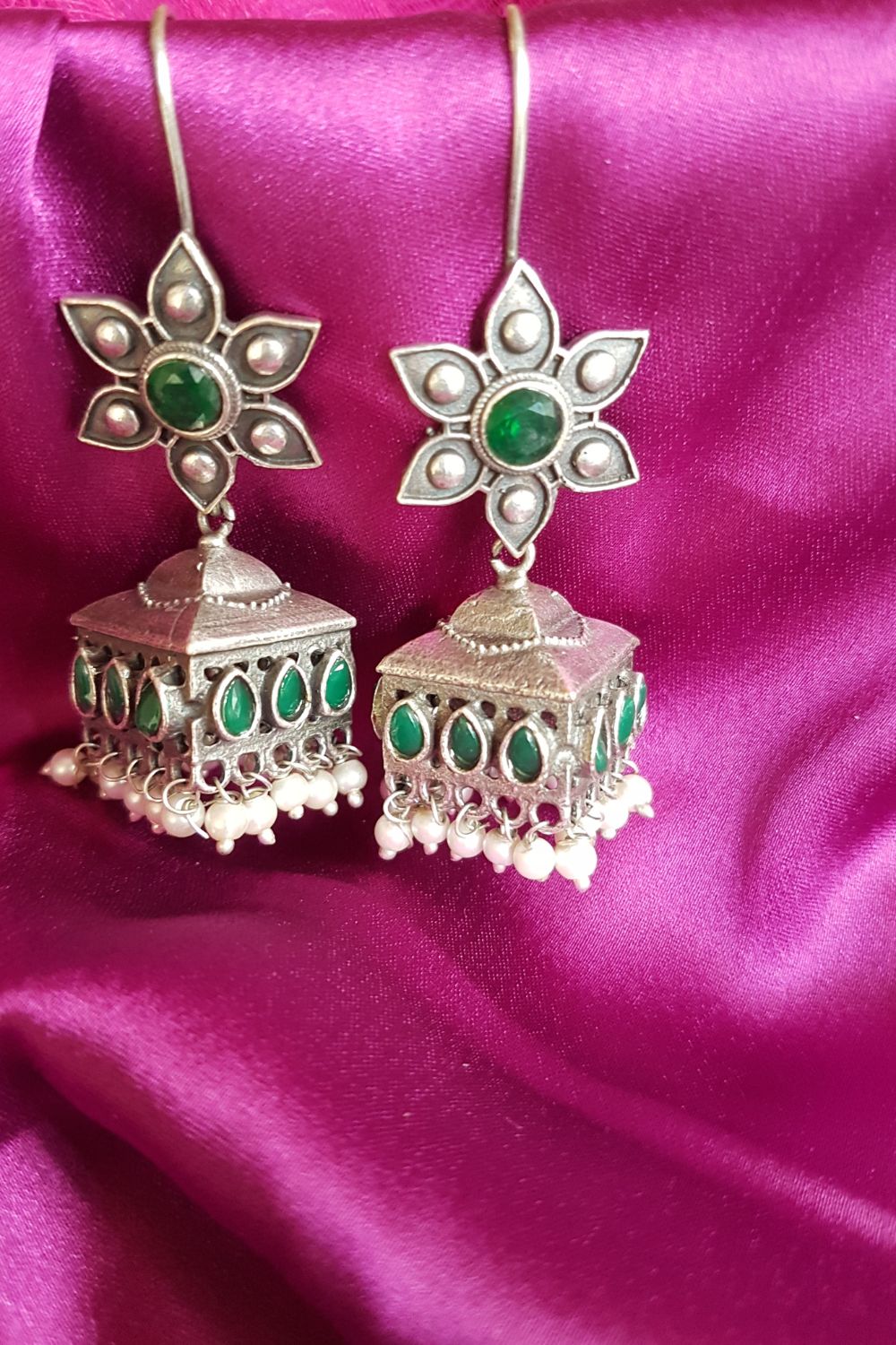 Aadvika (Green) - Premium Quality Oxidised Jhumki