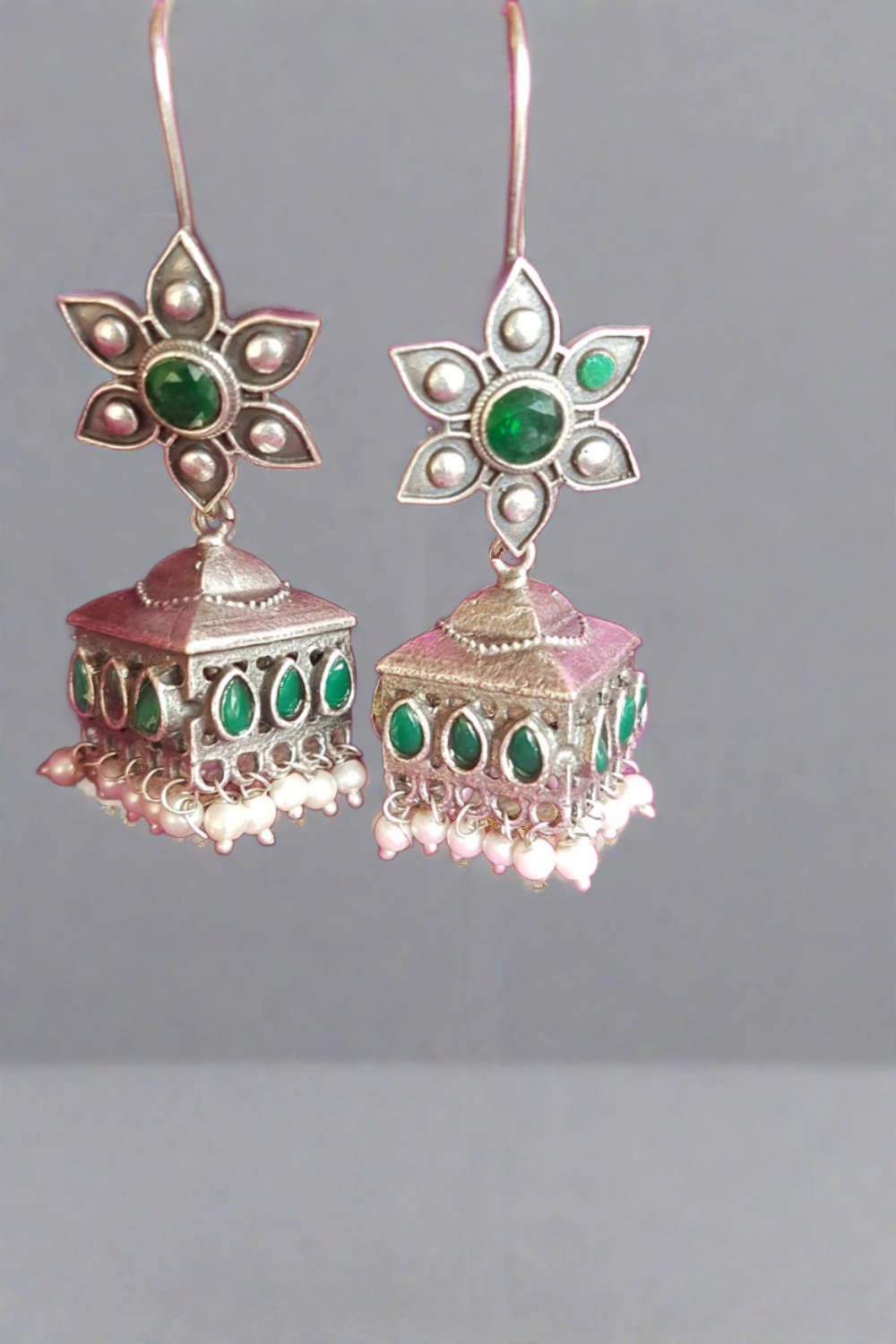 Aadvika (Green) - Premium Quality Oxidised Jhumki