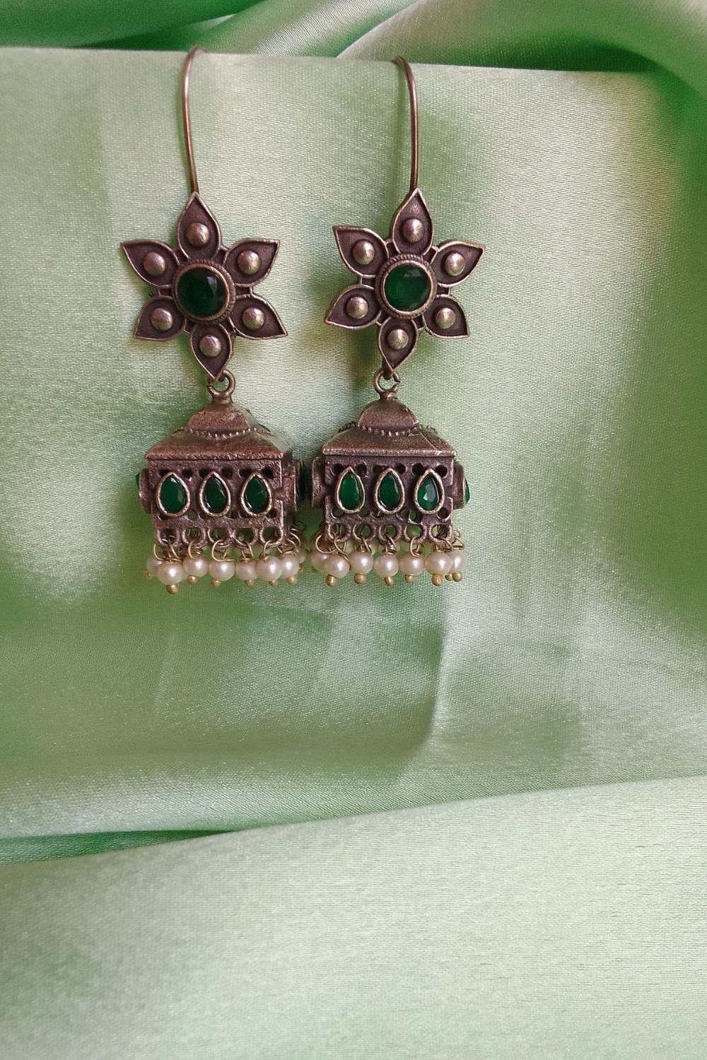 Aadvika (Green) - Premium Quality Oxidised Jhumki