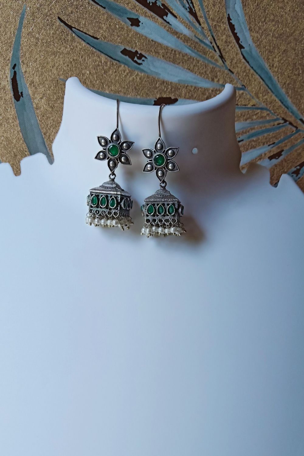 Aadvika (Green) - Premium Quality Oxidised Jhumki