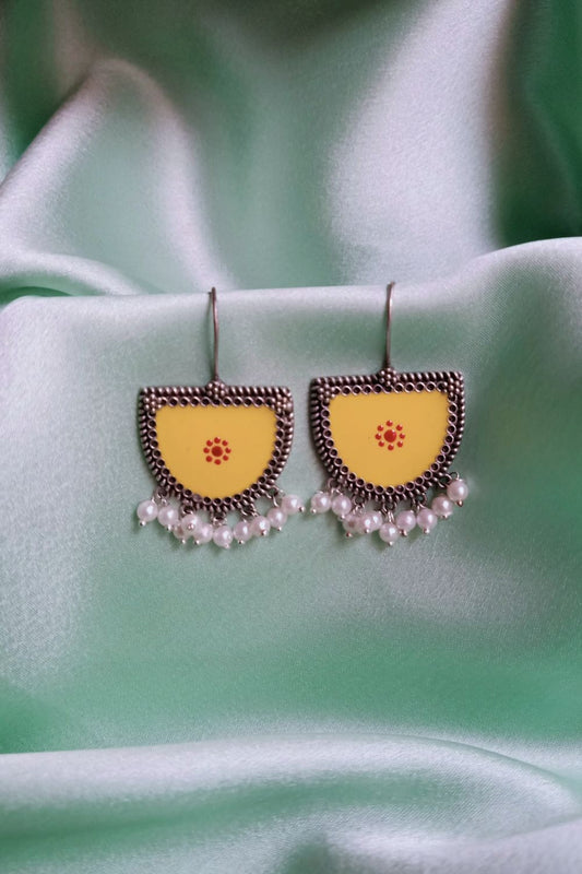 Aatmika (Yellow & Red) - Premium Quality Oxidised Danglers (Hand Painted)