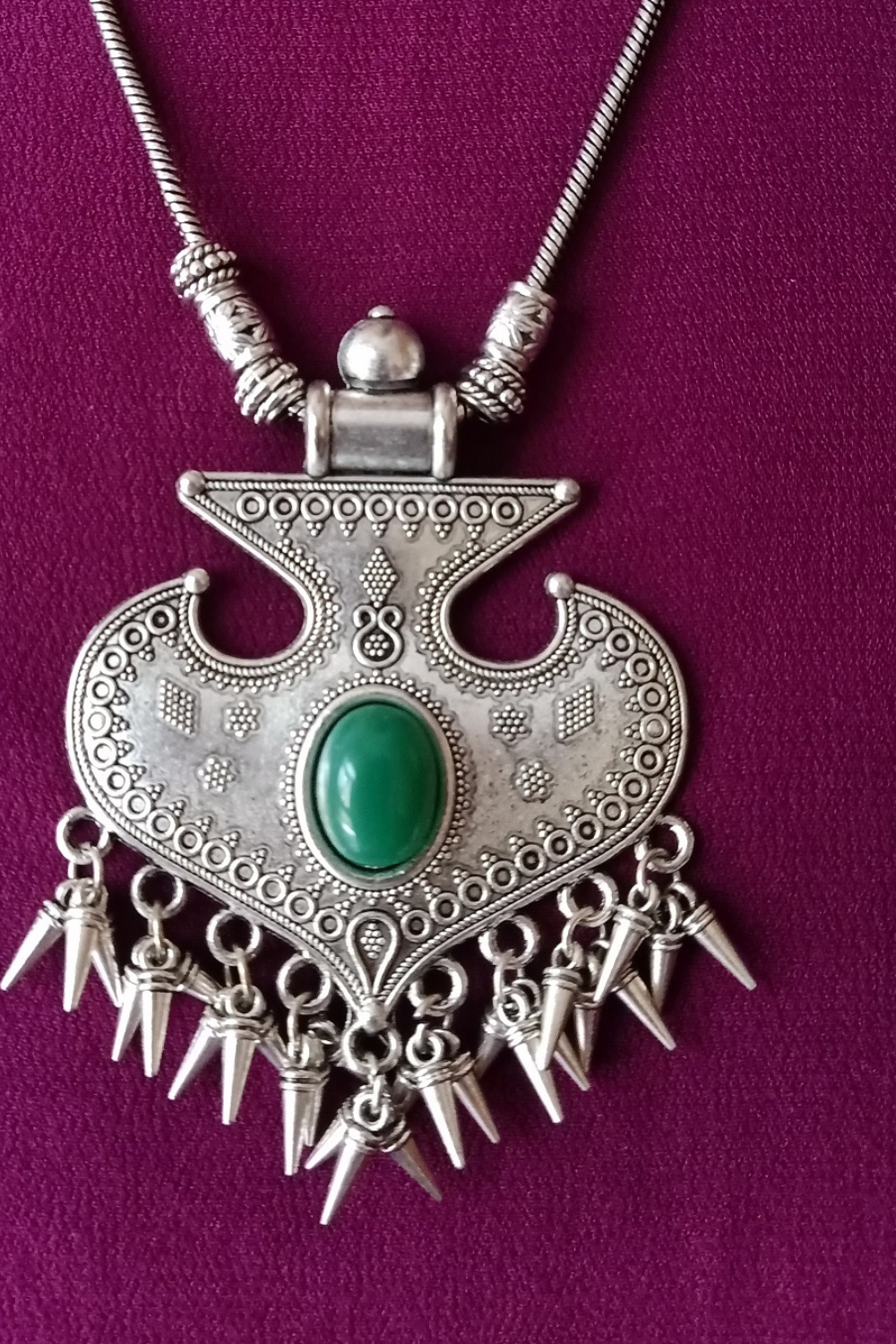 Bhumika (Green) - Medium Size Oxidised Chain Necklace with Pendant