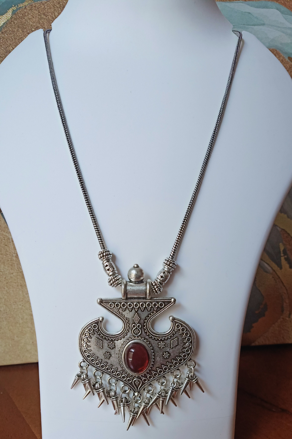 Bhumika (Red) - Medium Size Oxidised Chain Necklace with Pendant